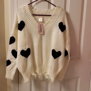 Heart fray sweater